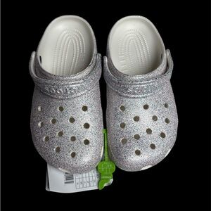 CROCS Kids Sparkly Glitter Clogs - Silver